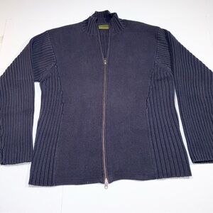 Timberland Men's Full Zip Mock neck 100% Cotton Sweater Jacket XL Navy Blue